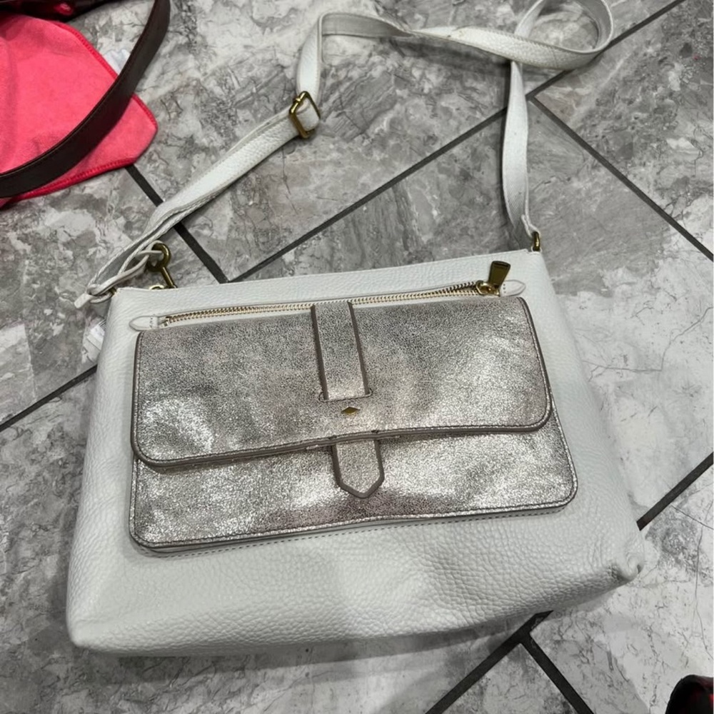 Fossil White and Silver Crossbody Bag